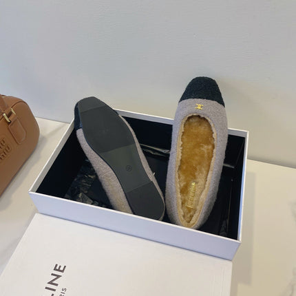 CELINE 26S FLAT SHOES IN GREY AND BLACK WOOL