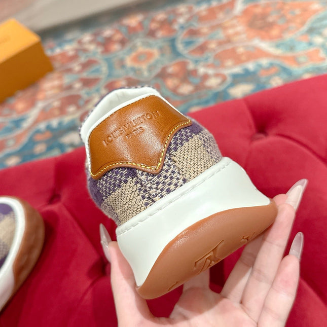 LV 26S PLAID SNEAKERS IN BEIGE MIX PURPLE FABRIC