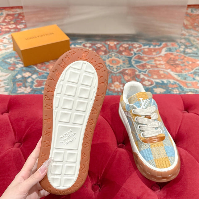 LV 26S PLAID SNEAKERS IN YELLOW MIX SKY BLUE FABRIC