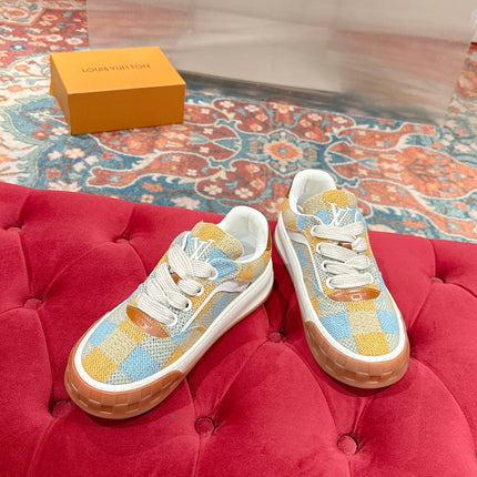 LV 26S PLAID SNEAKERS IN YELLOW MIX SKY BLUE FABRIC