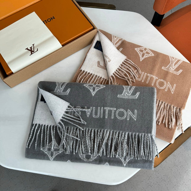 MONOGRAM SCARF 190 CM IN GREY CASHMERE 890653