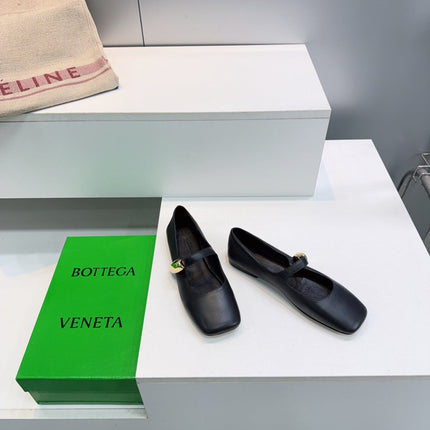 BOTTEGA VENETA 26S SQUARE-TOE MARY JANES IN BLACK LAMBSKIN
