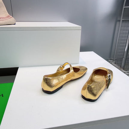 BOTTEGA VENETA 26S SQUARE-TOE MARY JANES IN GOLD LAMBSKIN