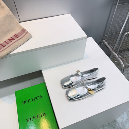 BOTTEGA VENETA 26S SQUARE-TOE MARY JANES IN SILVER LAMBSKIN
