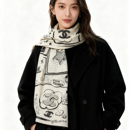 CHANEL 25S SCARF 140 IN SILK AND CASHMERE 931994