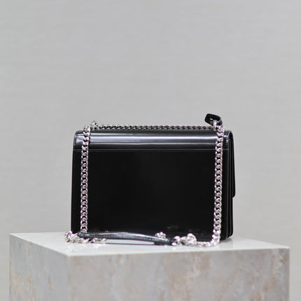 YSL 25S SUNSET MEDIUM 22 IN BLACK SHINY CALFSKIN SILVER HARDWARE