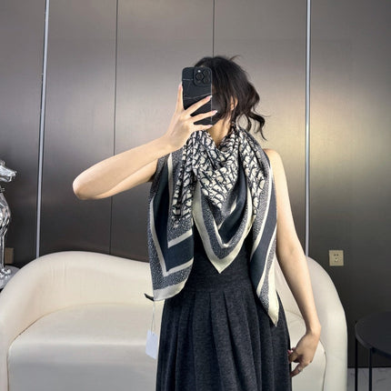 MONOGRAM SQUARE SCARF 140 CM IN BLACK MIX WHITE  CASHMERE AND SILK 413742