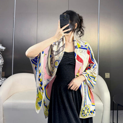 HERMES 26S PRINTED SQUARE SCARF 135 IN CASHMERE AND SILK 309423