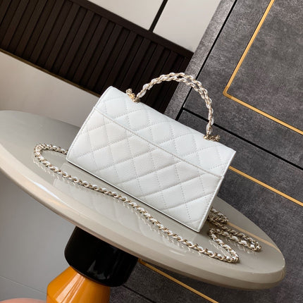 CHANEL 25S KELLY BAG 18 IN WHITE CAVIAR LEATHER WITH GOLD HARDWARE