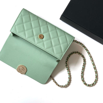 CHANEL 25S KELLY BAG 18 IN LIGHT GREEN CAVIAR LEATHER WITH GOLD HARDWARE