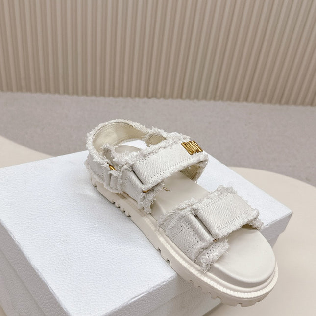 DIOR BACK-STRAP SANDALS 25S IN WHITE DENIM AND CALFSKIN WITH GOLD HARDWARE