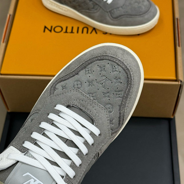 STADIUM SNEAKER IN DOVE GRAY EMBOSSED MONOGRAM SUEDE