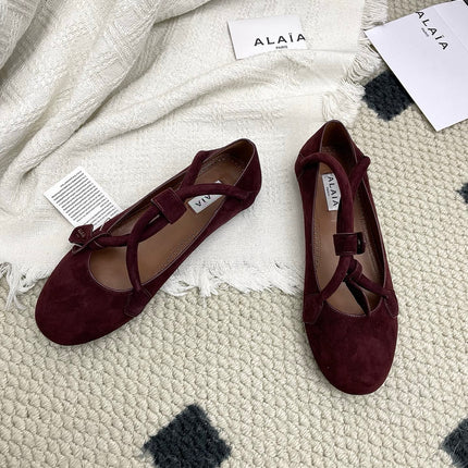 ALAIA 26S BALLET TECKEL IN DARK RED SUEDE