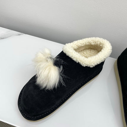 MIUMIU 26S ANKLE SHEARLING BOOTS IN BLACK SUEDE