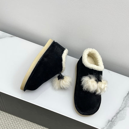 MIUMIU 26S ANKLE SHEARLING BOOTS IN BLACK SUEDE