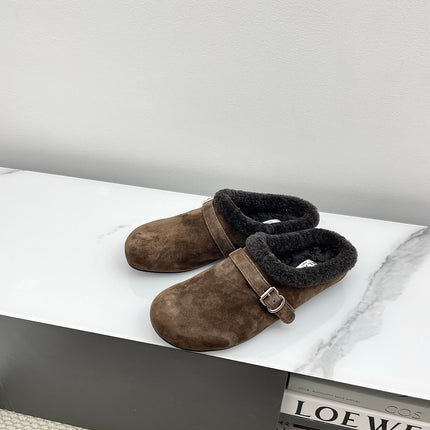 ALAIA 26S MULE IN DARK BROWN SUEDE AND WOOL