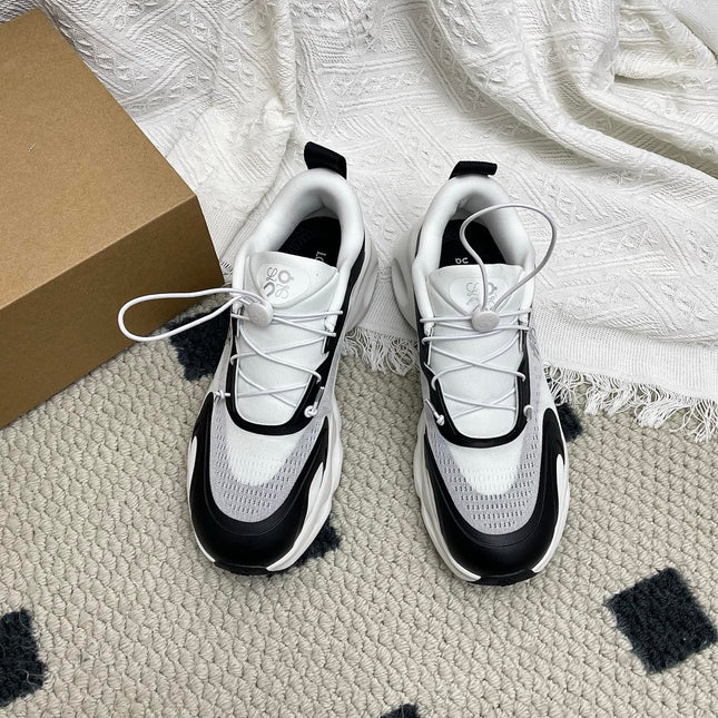 LOEWE 26S CLOUDSOLO SNEAKERS IN WHITE AND BLACK AND GRAY RECYCLED POLYESTER