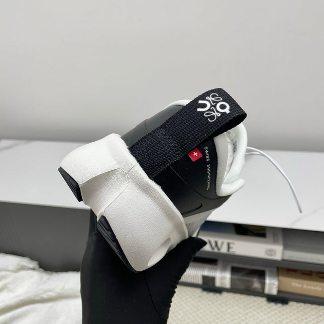 LOEWE 26S CLOUDSOLO SNEAKERS IN WHITE AND BLACK AND GRAY RECYCLED POLYESTER