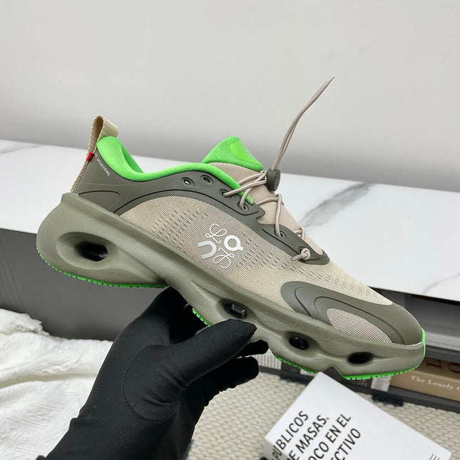 LOEWE 26S CLOUDSOLO SNEAKERS IN OLIVE GREEN AND BEIGE RECYCLED POLYESTER