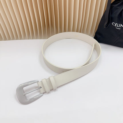 LARGE WESTERN 35 MM BELT WHITE CALFSKIN SILVER HARDWARE