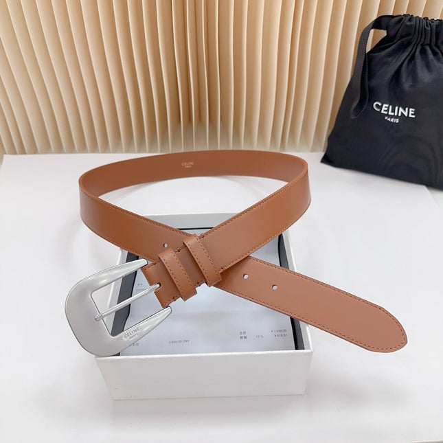 LARGE WESTERN 35 MM BELT BRONZE BROWN CALFSKIN SILVER HARDWARE