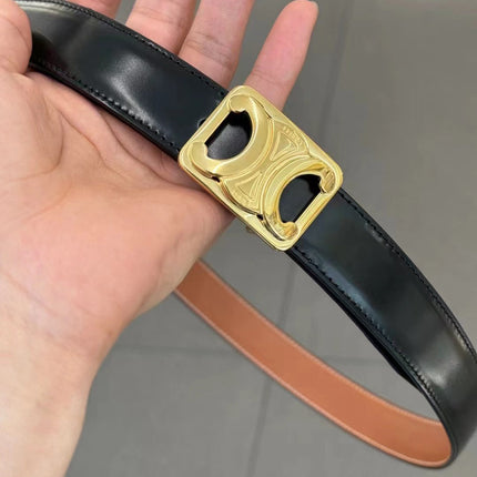 CL MEDIUM 25 MM REVERSIBLE FRAMED TRIOMPHE BELT BLACK AND BRONZE BROWN CALFSKIN GOLD HARDWARE