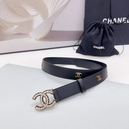 CC 30MM BELT IN BLACK SMOOTH CALFSKIN METAL LOGO GOLD HARDWARE
