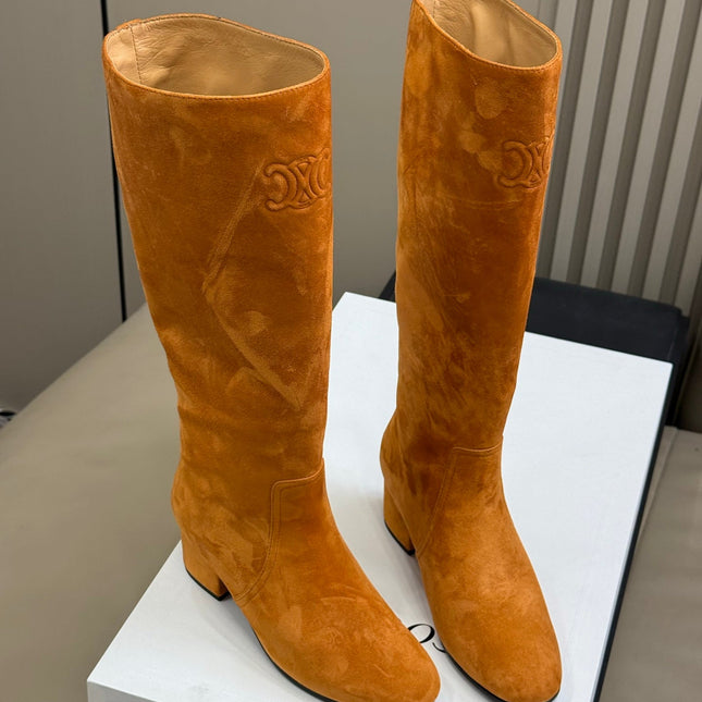 CELINE 26S HIGH-TOP BOOTS IN ORANGE BROWN SUEDE
