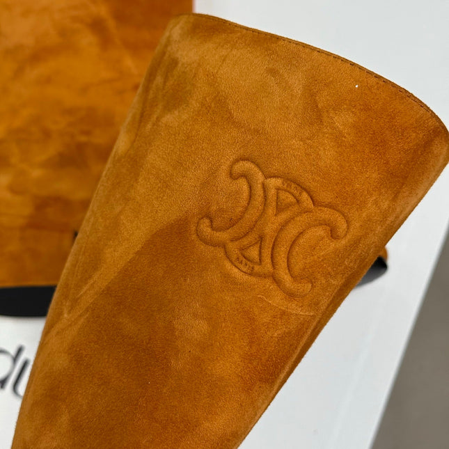 CELINE 26S HIGH-TOP BOOTS IN ORANGE BROWN SUEDE