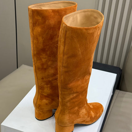 CELINE 26S HIGH-TOP BOOTS IN ORANGE BROWN SUEDE