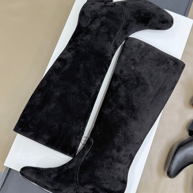 CELINE 26S HIGH-TOP BOOTS IN BLACK SUEDE