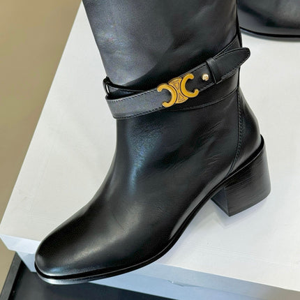 CELINE 26S HIGH-TOP HEELED BOOTS IN BLACK CALFSKIN