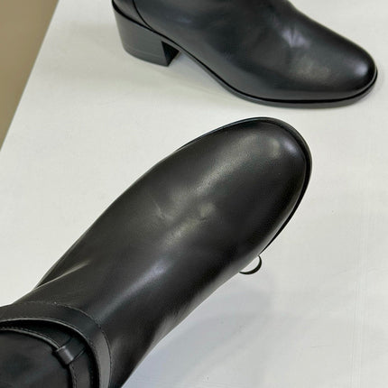 CELINE 26S HIGH-TOP HEELED BOOTS IN BLACK CALFSKIN