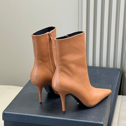 YSL 26S ZIPPERED HEELED BOOTS IN ORANGE BROWN CALFSKIN