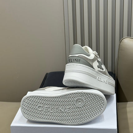 CELINE 26S WEDGE SNEAKERS IN WHITE CALFSKIN AND GREY SUEDE