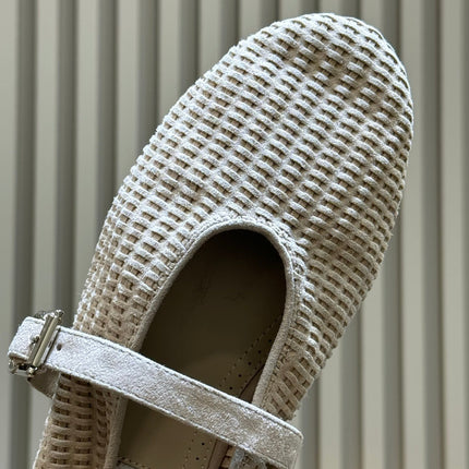 ALAIA 26S KNIT BALLET FLATS IN OFF WHITE SUEDE