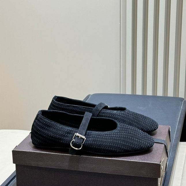 ALAIA 26S KNIT BALLET FLATS IN BLACK SUEDE