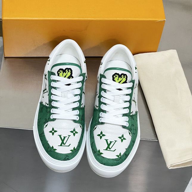 LV MONOGRAM GREEN AND WHITE SNEAKERS