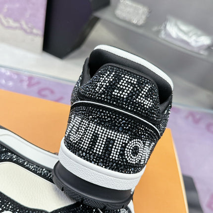 LV 26S TRAINER SNEAKERS IN BLACK WHITE CALFSKIN WITH RHINESTONE