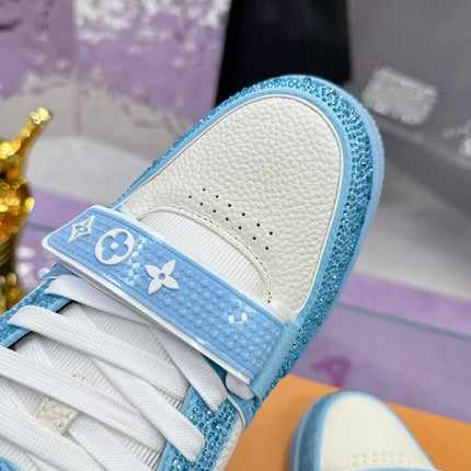 LV 26S TRAINER SNEAKERS IN SKY BLUE WHITE CALFSKIN WITH RHINESTONE