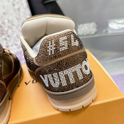 LV 26S TRAINER SNEAKERS IN BEIGE BROWN CALFSKIN WITH RHINESTONE