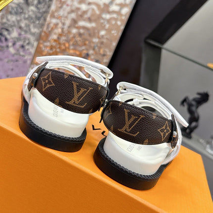 LV 26S SPORT SANDALS IN WHITE AND DARK BROWN CALFSKIN
