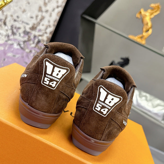 LV 26S FOOTPRINT SOCCER SNEAKERS IN DARK BROWN SUEDE