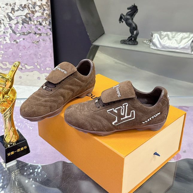 LV 26S FOOTPRINT SOCCER SNEAKERS IN DARK BROWN SUEDE