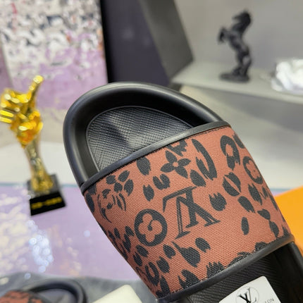 LV 26S SLIDE SANDALS IN BLACK BROWN CALFSKIN AND CANVAS