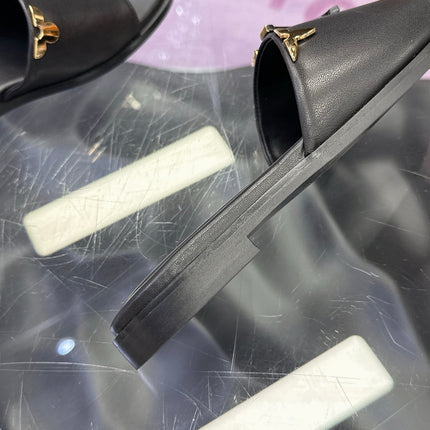 LV 26S FLAT SLIDE SANDALS IN BLACK CALFSKIN GOLD HARDWARE