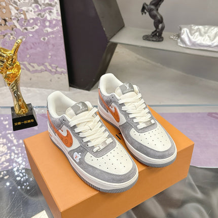 LV 26S DUNK LOW SNEAKERS IN WHITE GREY ORANGE MONOGRAM SWOOSH CALFSKIN