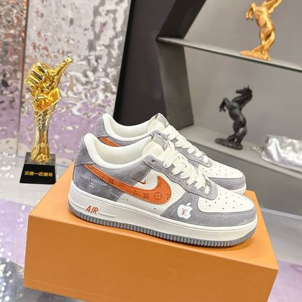 LV 26S DUNK LOW SNEAKERS IN WHITE GREY ORANGE MONOGRAM SWOOSH CALFSKIN