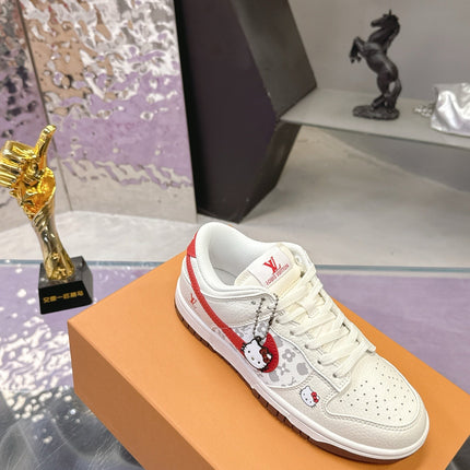 LV 26S DUNK LOW SNEAKERS IN WHITE RED HELLO KITTY MONOGRAM CALFSKIN