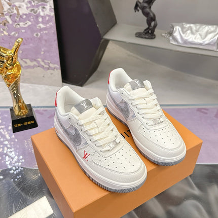 LV 26S DUNK LOW SNEAKERS IN WHITE GREY MONOGRAM SWOOSH CALFSKIN